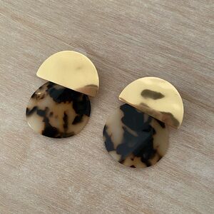 J. Crew Tortoise Wavy Acetate Disc Geometric Gold Statement Earrings